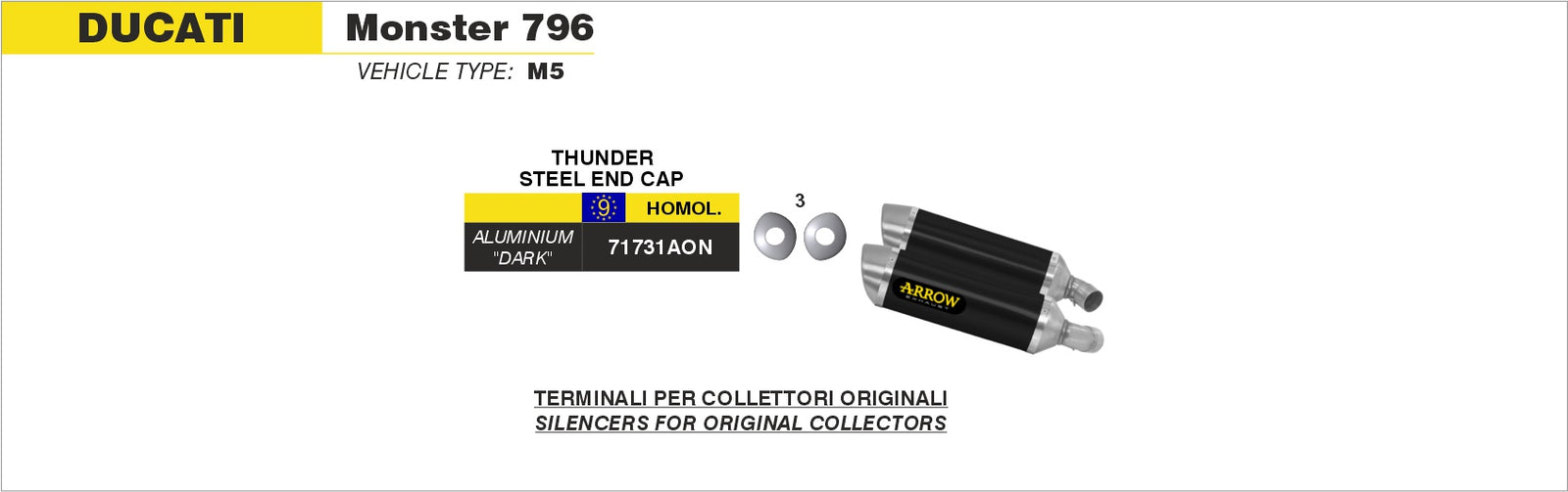 Arrow 71731AON Thunder Approved Aluminium Dark Slip Ons (Right And Left) - Assembly Diagram