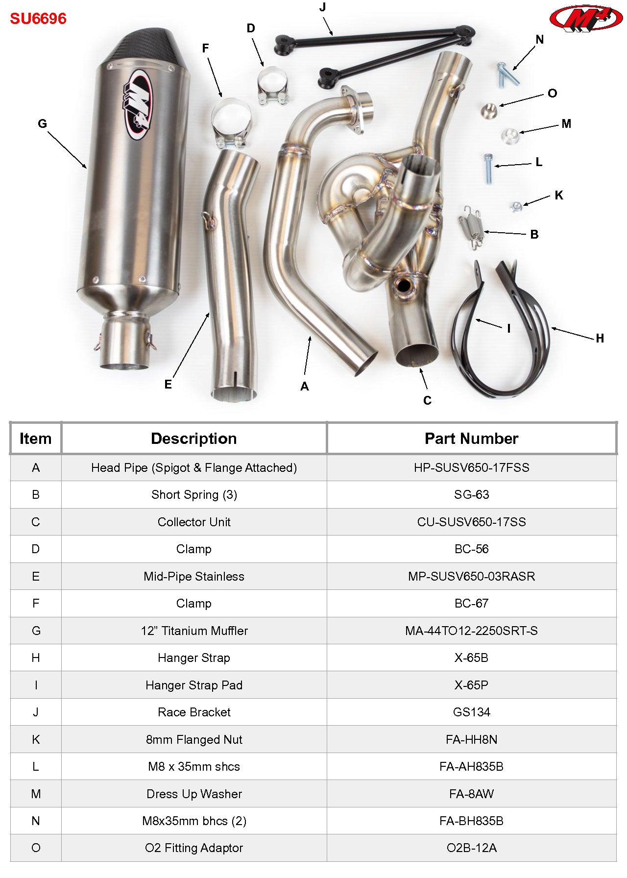 M4 Exhaust SU6696 Component Key