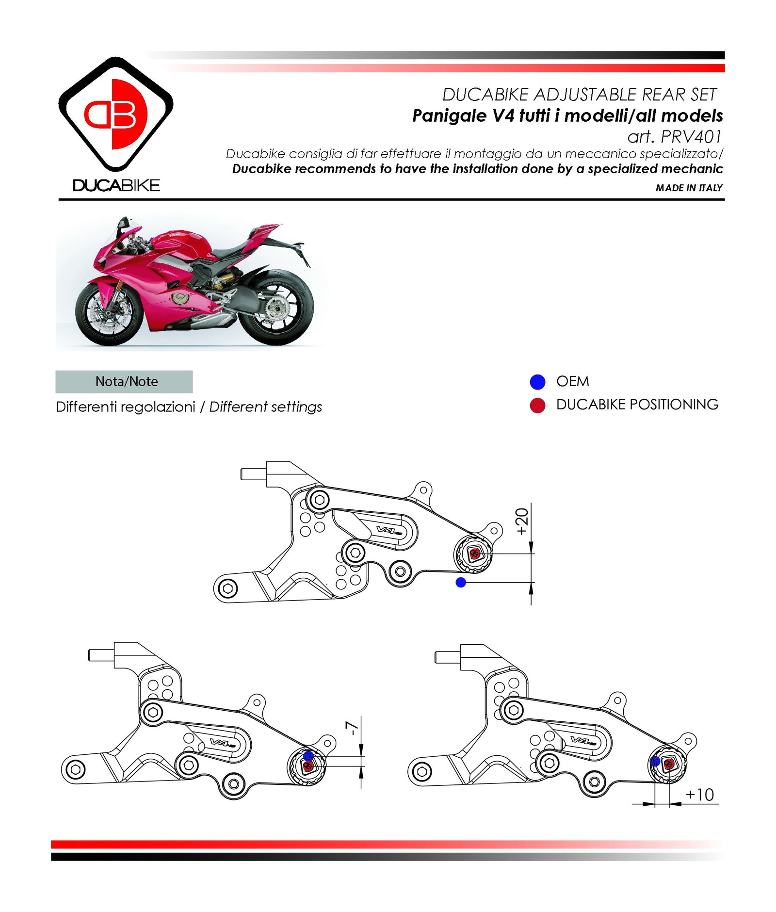 Ducabike DBK PRV401 Adjustable Rearset SBK Panigale V4
