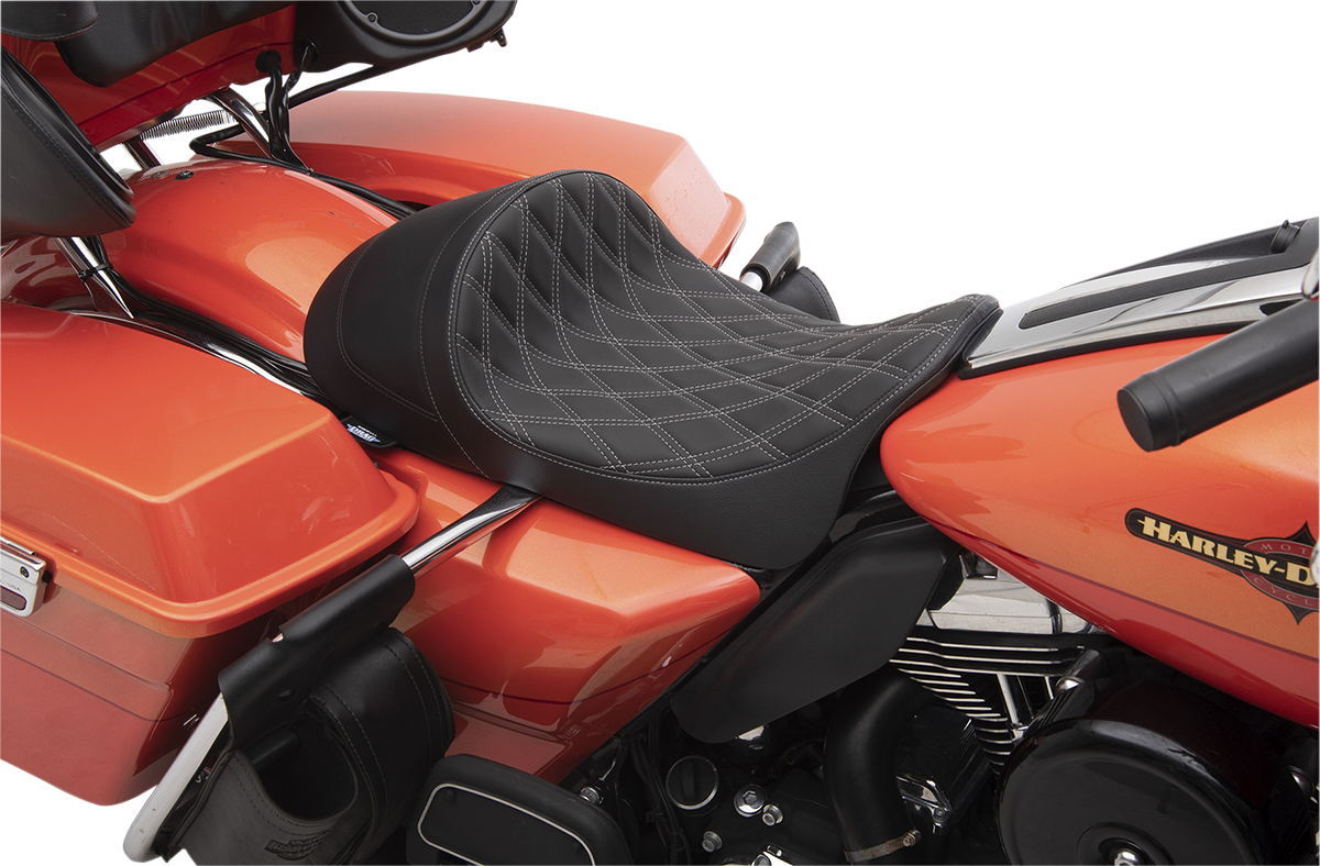 Drag Specialties Seats Forward Low Solo Seat - Diamond - Silver Stitched - FL '08-'23