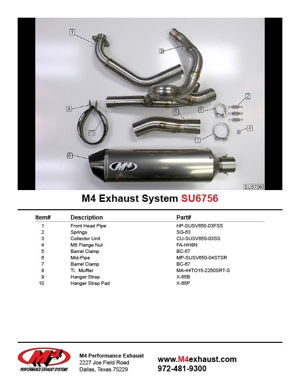 M4 Exhaust SU6756 Component Key