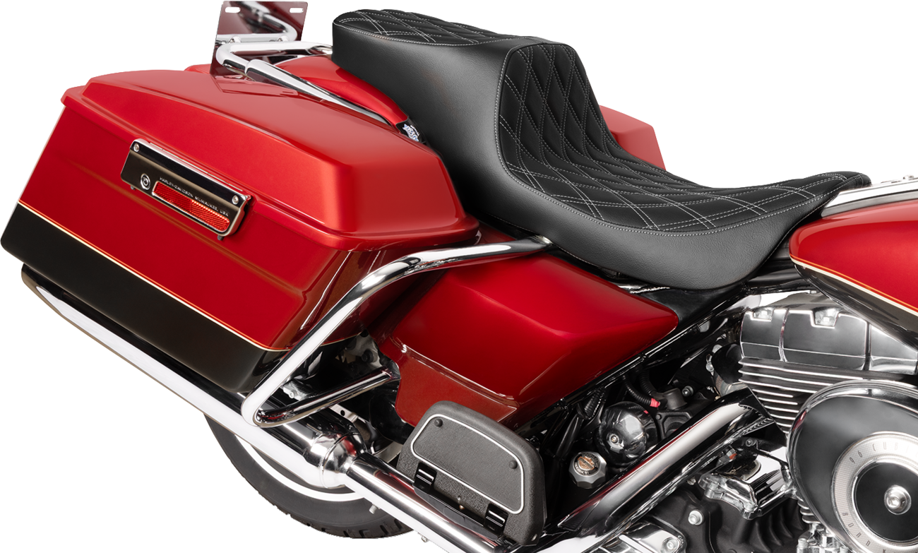 Drag Specialties Seats Predator 2-Up Seat - Vinyl - Double Diamond - Silver Stitching- W/O Backrest - FL '97-'07