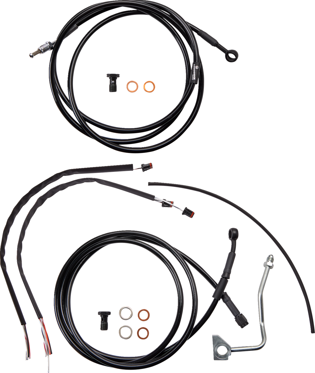 Burly Brand Complete Black Vinyl Handlebar Cable/Line Kit For Ape Hangers - 13" - ABS - '17-'20 FLH