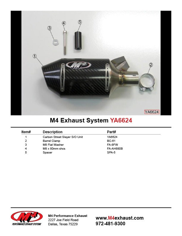 M4 Exhaust YA6624 Component Key