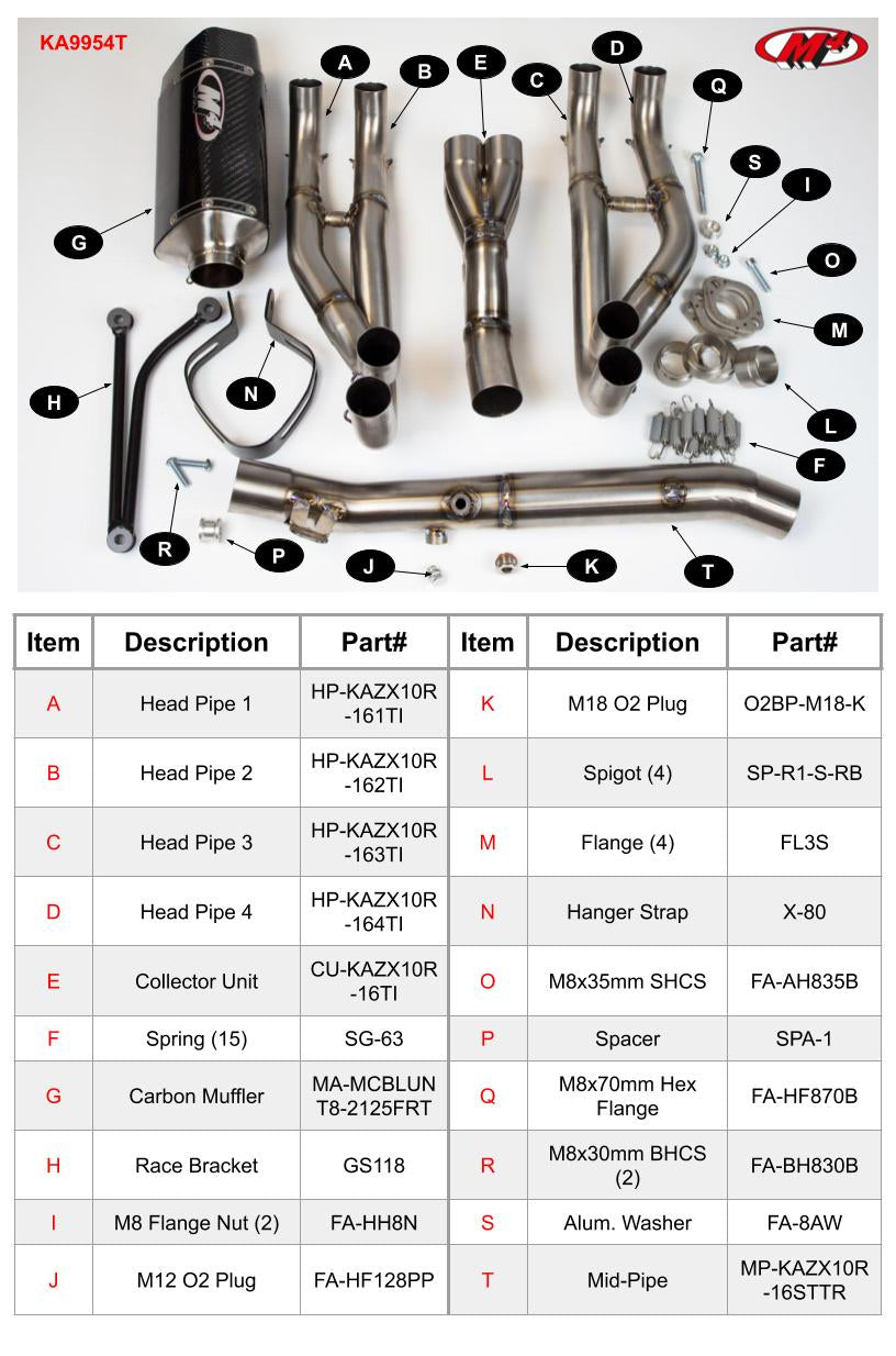 M4 Exhaust KA9954T Component Key