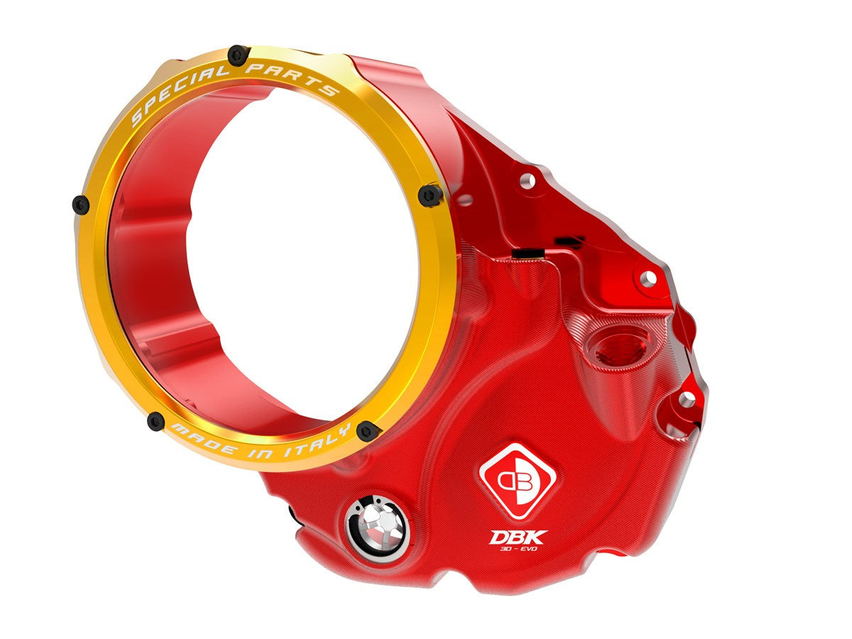 Ducabike DBK CCDV06 3D-EVO Clear Clutch Cover Oil Bath - RED-GOLD
