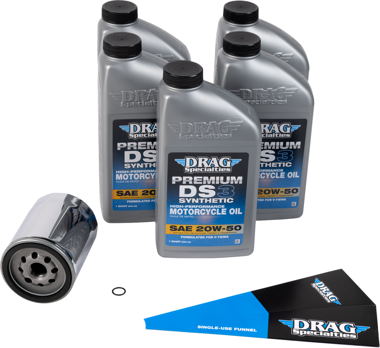 Drag Specialties Oil Full Synthetic Oil Change Kit - 20W50 - M8 - Chrome Filter