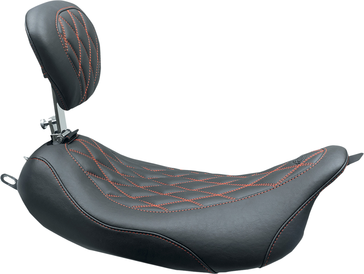 Mustang Wide Tripper™ Solo Seat - W/ Drivers Backrest - Black W/ American Beauty Red Stitching - FL '08-'25
