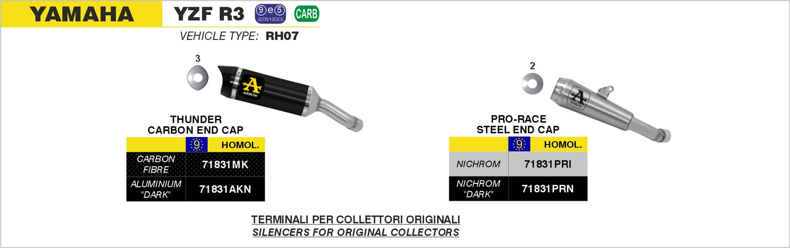 Arrow 71831AKN Street Thunder Aluminium Dark Slip On With Carbon End Cap - Assembly Diagram