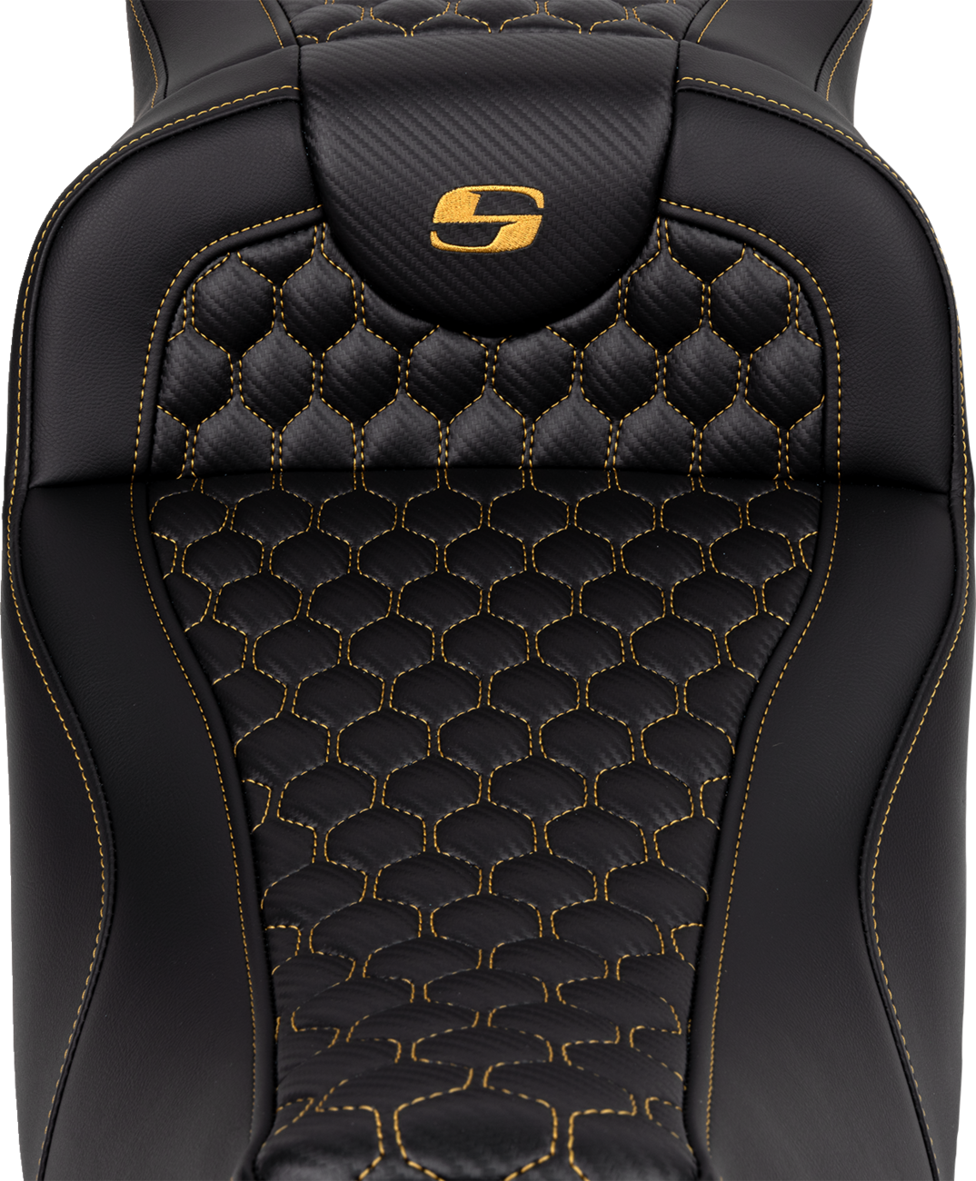 Saddlemen RoadSofa™ Seat - Honeycomb - Gold Stitch - Extended Reach - Without Backrest - FLH/FLT '08-'24