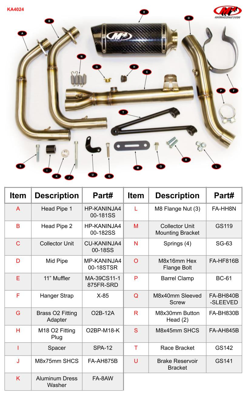 M4 Exhaust KA4024 Component Key