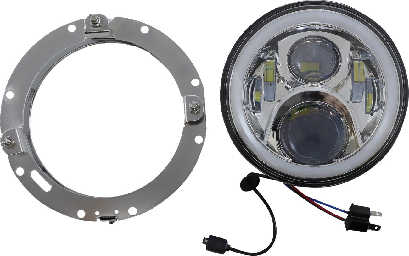 Custom Dynamics ProGLOW™ 7" Headlamp - With Mounting Ring - Chrome