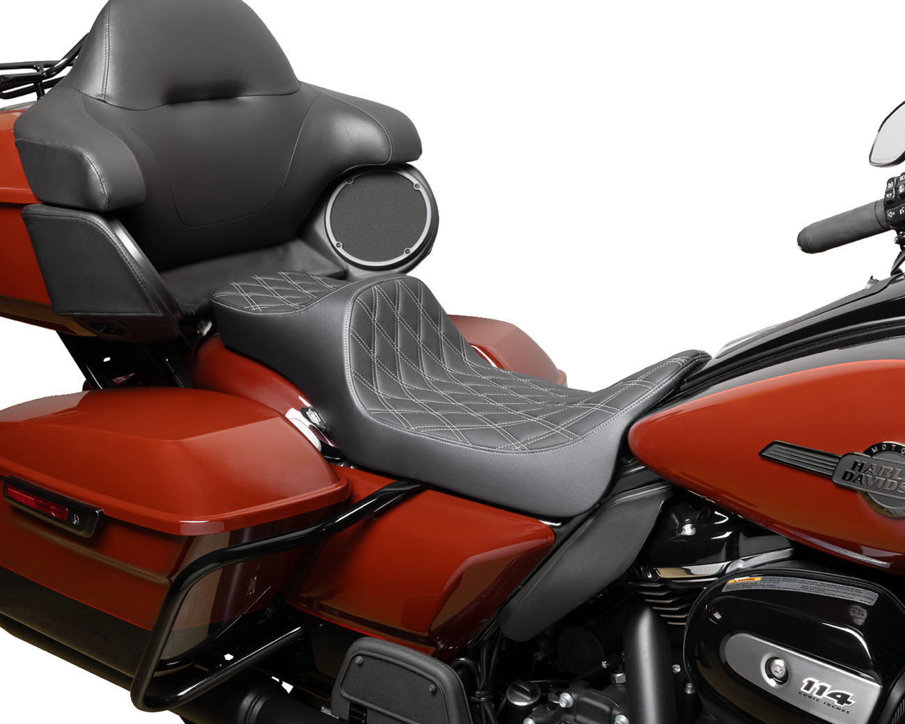 Drag Specialties Seats Predator III Seat - Extended Reach - Double Diamnd - Silver Stitching - FLH/FLT '08-'24