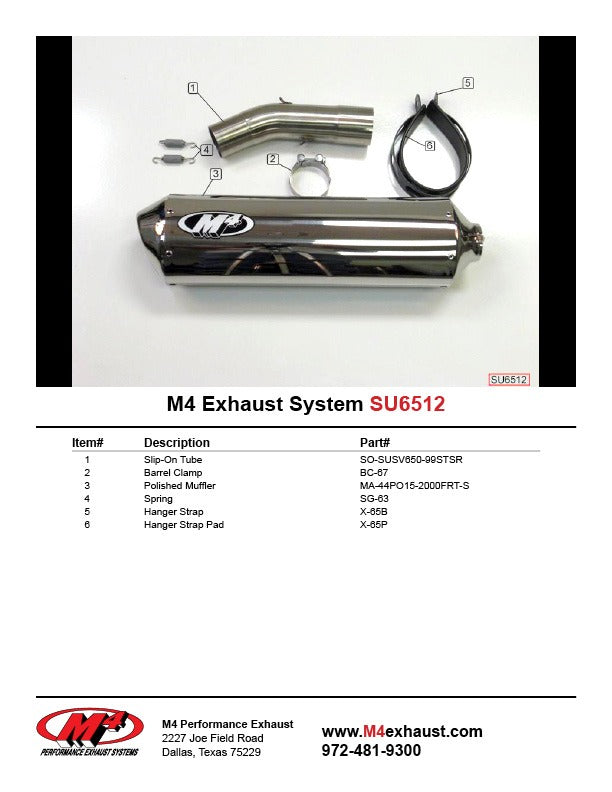 M4 Exhaust SU6512 Component Key