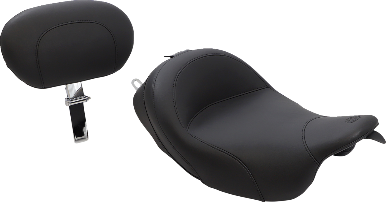Mustang Wide Solo Seat - With Backrest - Vintage - Black - Smooth - FL '08-'25