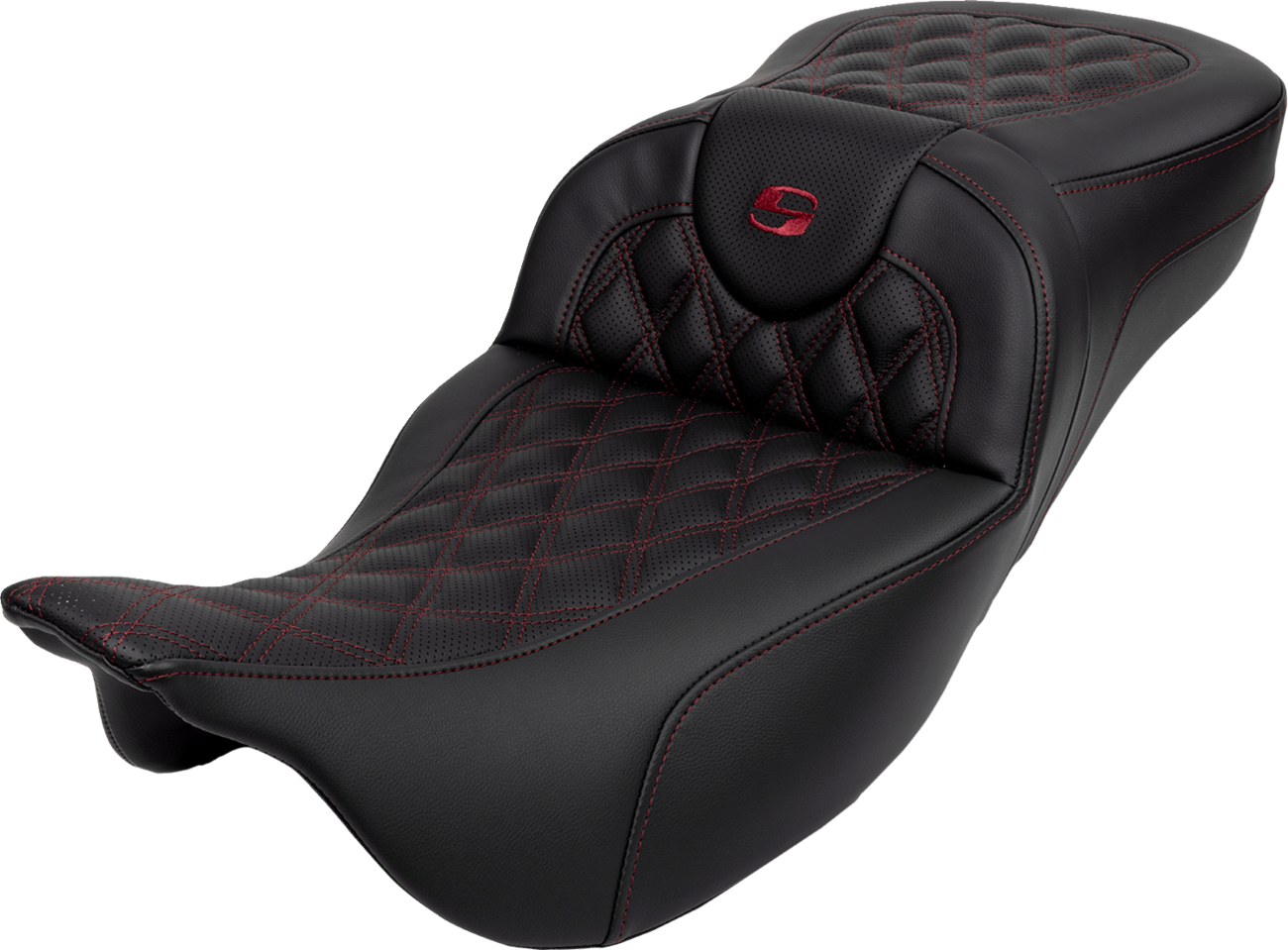 Saddlemen Roadsofa™ Extended Reach Seat - Lattice Stitch - Wine Berry Stitch - With Backrest - FL '08-'24