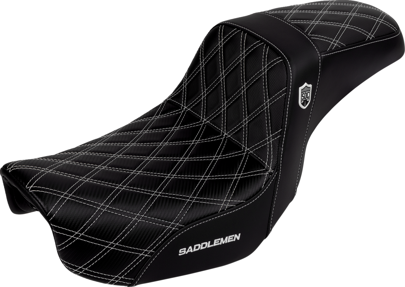 Saddlemen Pro Series SDC Performance Seat - Carbon Fiber/Lumbar Gripper - White Stitch - Dyna '06-'17