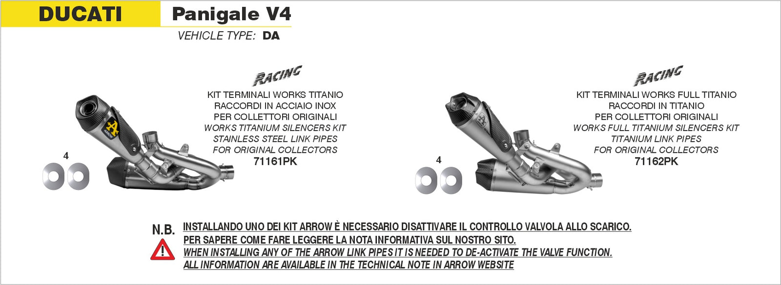 Arrow 71162PK Titanium Works Slip Ons (Right And Left) With Titanium Link Pipies - Assembly Diagram