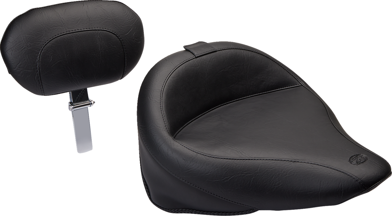 Mustang Wide Solo Seat - With Backrest - Vintage - Black - Smooth - FLST '00-'05