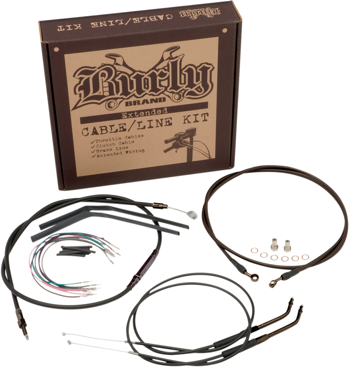 Burly Brand Complete Black Vinyl Handlebar Cable/Line Kit For Ape Hangers - 12" - '96-'03 Sportster