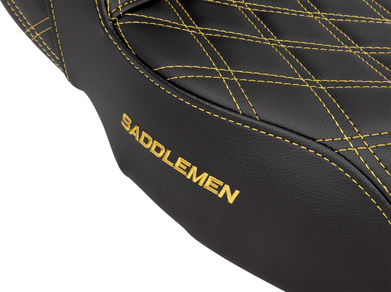 Saddlemen Step-Up Seat - Lattice Stitch - Gold Stitch - Extended Reach - FLH/FLT '08-'23