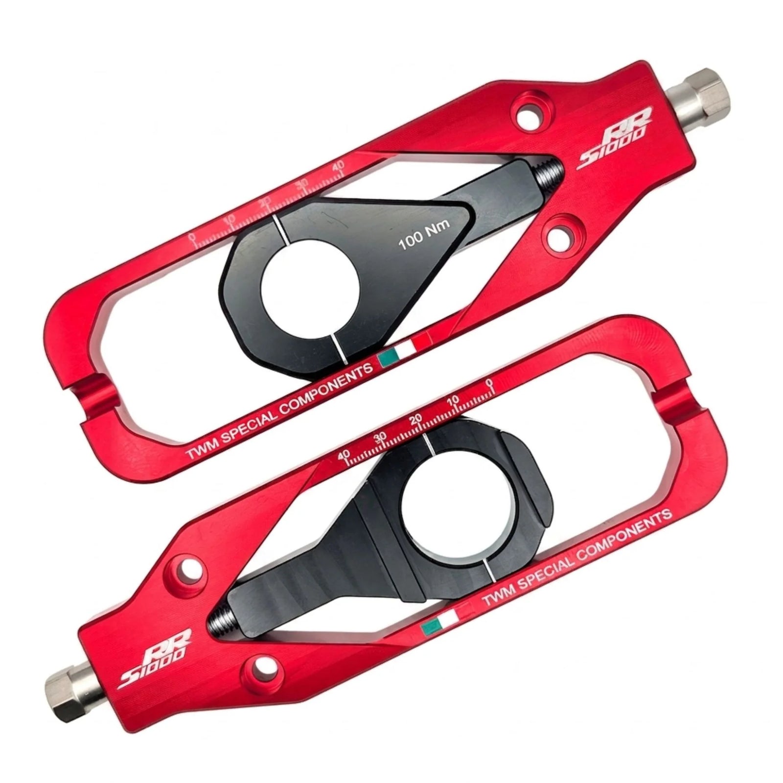 TWM CNC Aluminum Chain Adjusters for BMW - TCBMW.02 in Red - Set Photo - TCBMW.02.R