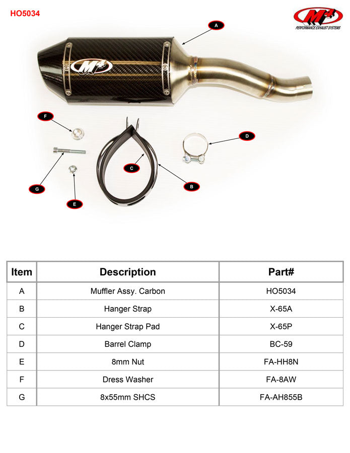 M4 Exhaust HO5034 Component Key