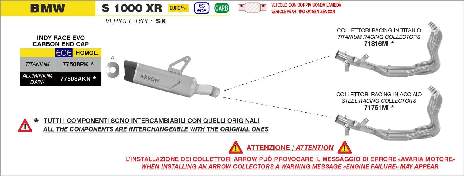 Arrow 77508PK Indy Race Evo Titanium Slip On With Carbon End Cap - Assembly Diagram