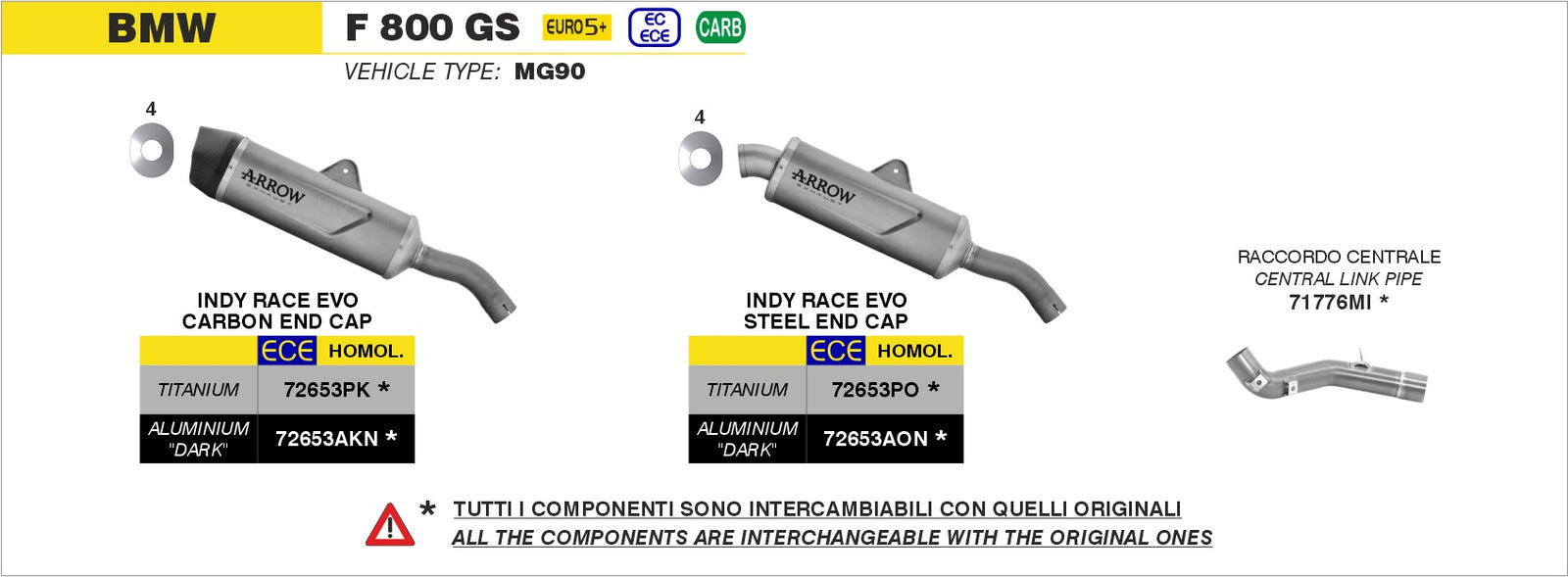 Arrow 71776MI Central Link Pipe Interchangeable With Original One - Assembly Diagram