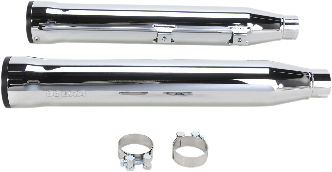Cobra Slip-On Mufflers With Race Pro Tips - 3" - Chrome - '07-'17 FXST/B/C, FLSTC/FXCW/C
