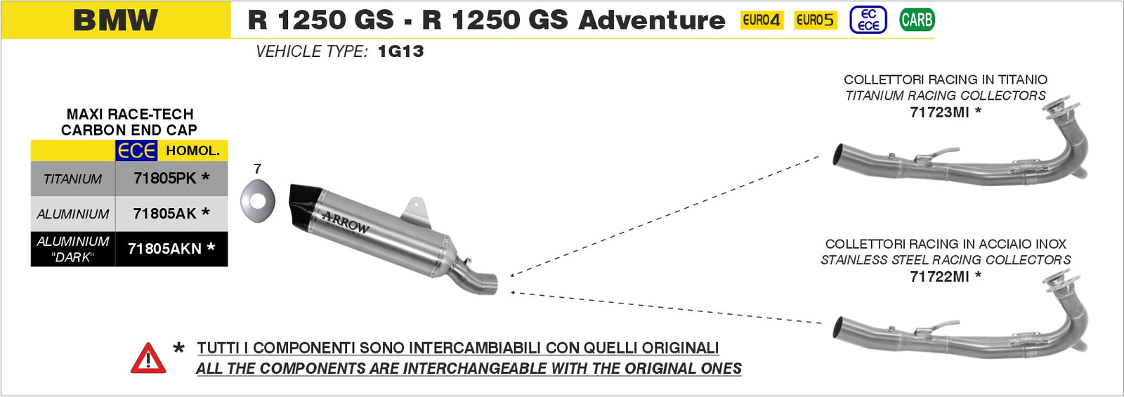 Arrow 71805AK Maxi Race-Tech Aluminium Slip On With Carbon End Cap - Assembly Diagram