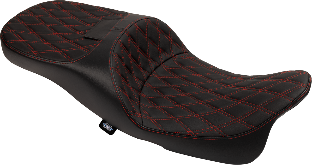 Drag Specialties Seats Extended Reach Freedom Seat - Vinyl - Double Diamond - Red Stitch - FLT/FLH '09-'25
