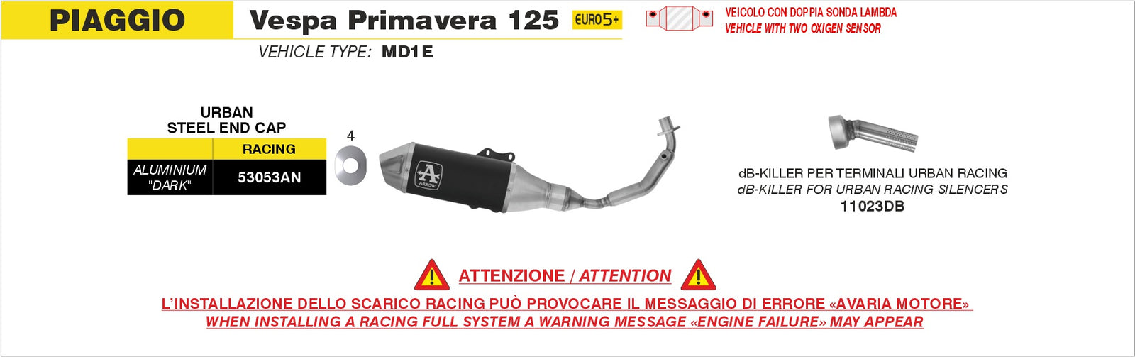 Arrow 53053AN Racing Full System With Urban Aluminium Dark Slip On With Steel End Cap - Assembly Diagram