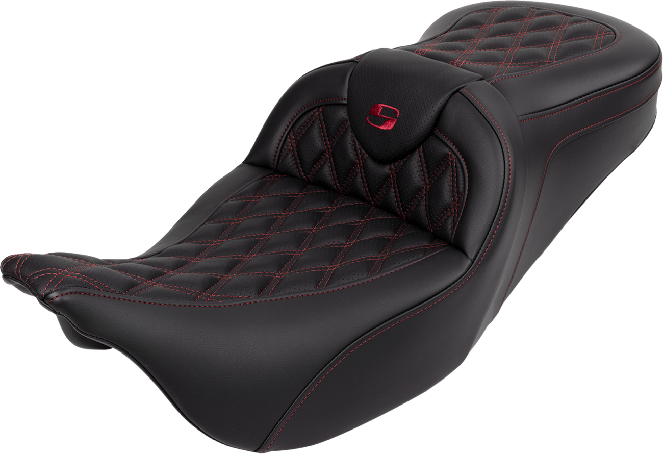 Saddlemen Roadsofa™ Seat - With Backrest - Wine Berry Stitch - FL '08-'23