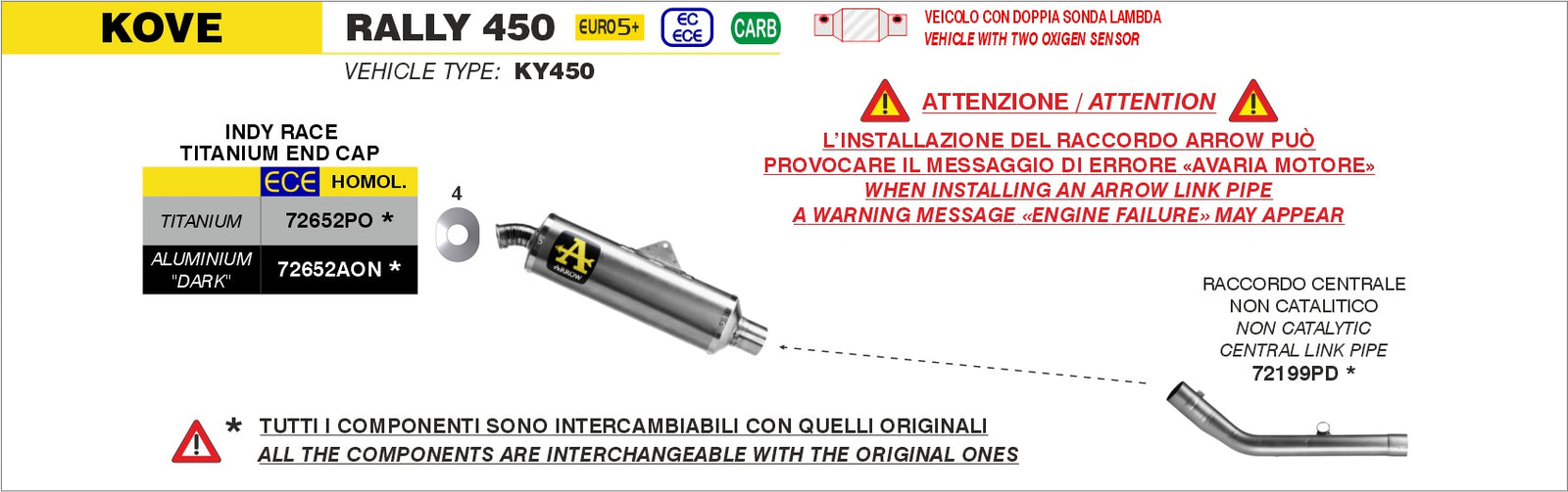 Arrow 72199PD Non Catalized Mid-Pipe - Assembly Diagram