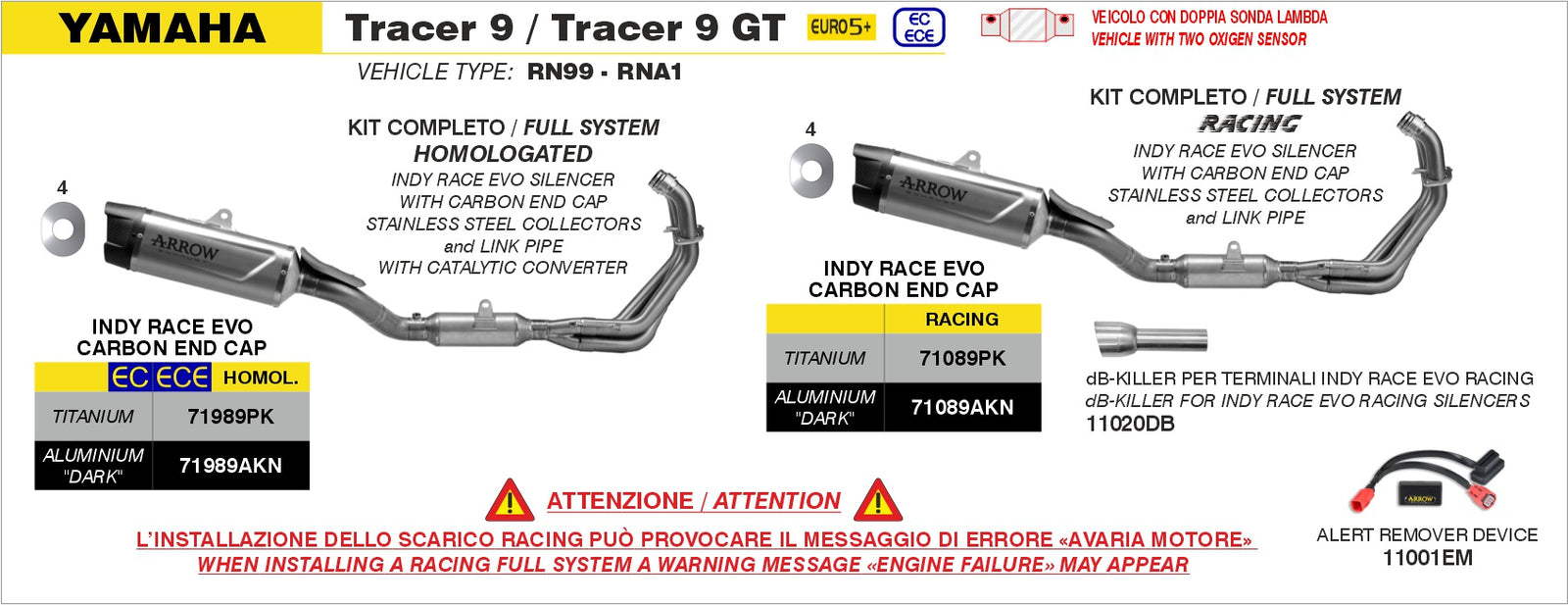 Arrow 71089PK Full System Racing With Indy Race EVO Titanium Slip Ons