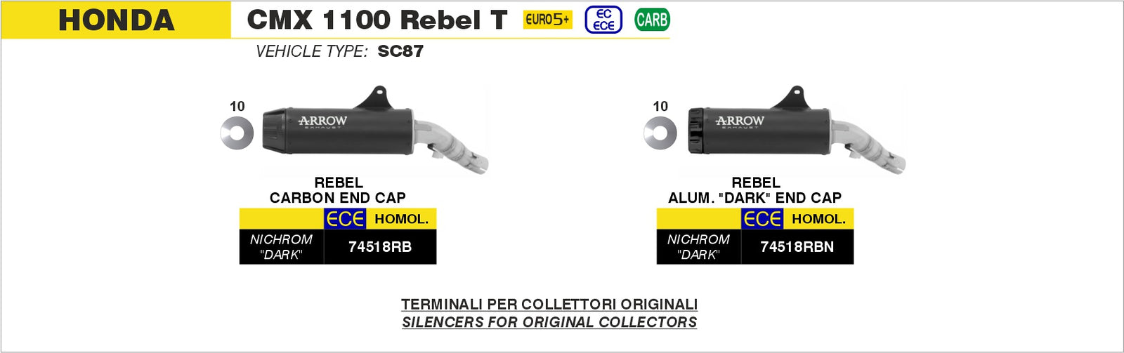 Arrow 74518RB Rebel Slip On With Carbon Fiber End Cap