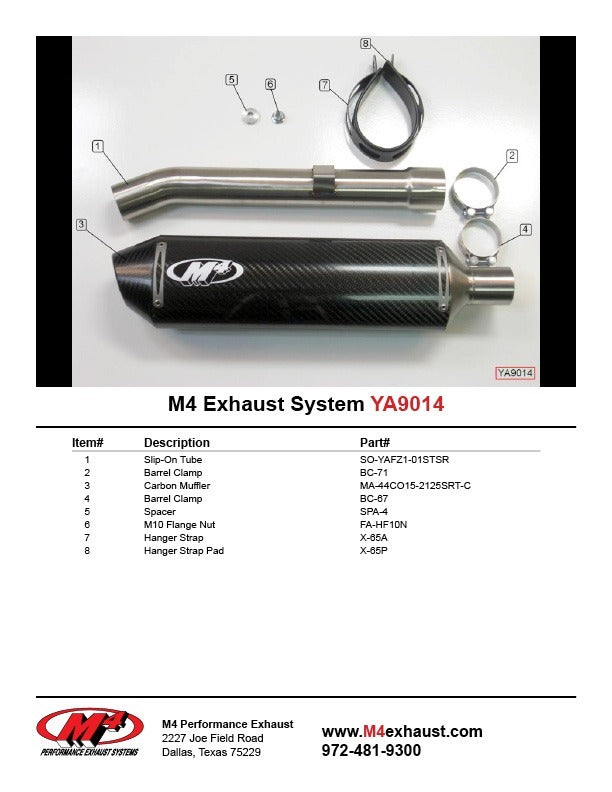 M4 Exhaust YA9014 Component Key
