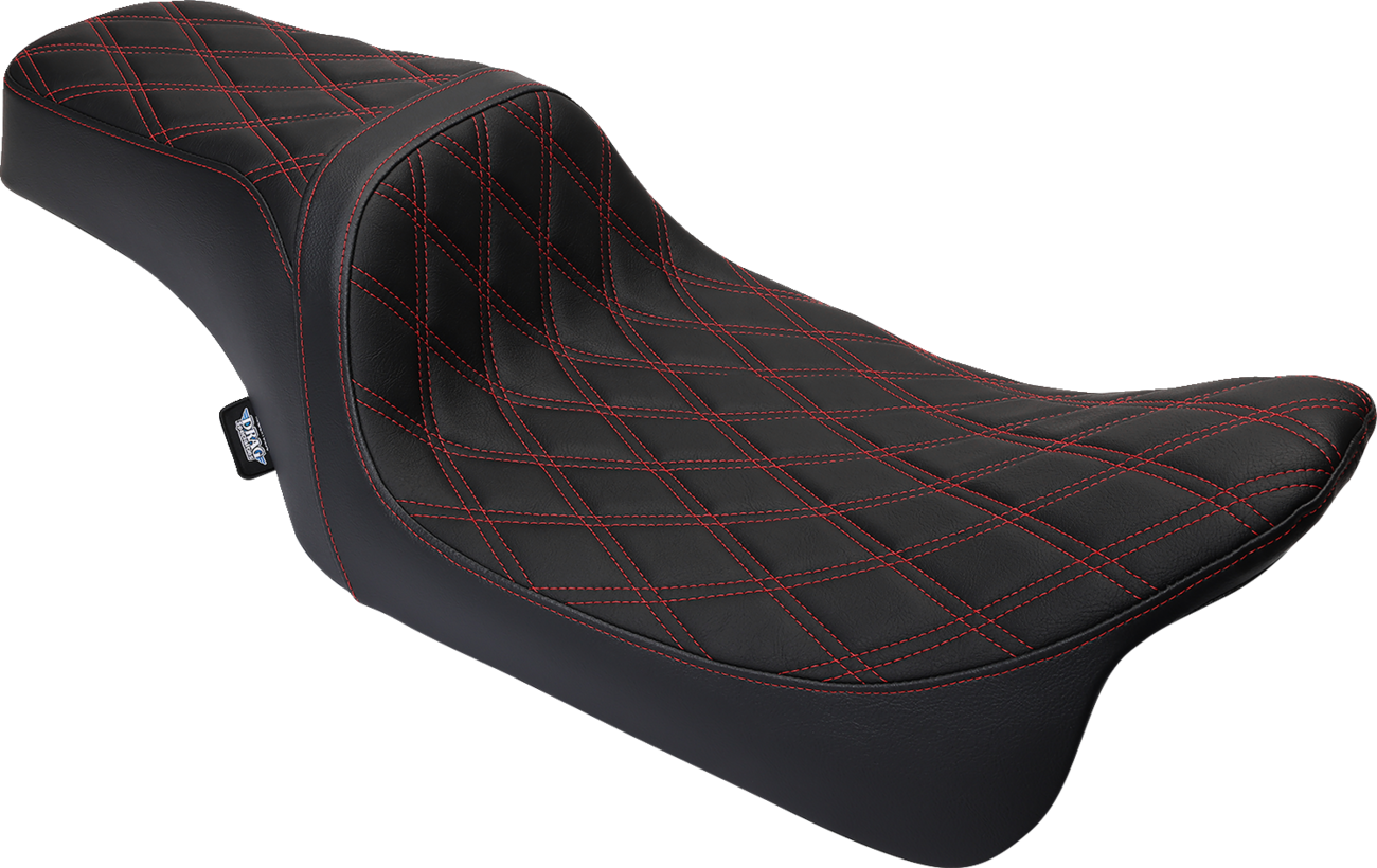 Drag Specialties Seats Predator 1Up Seat - Vinyl - Double Diamond Red Stitch - FLH '08-'23