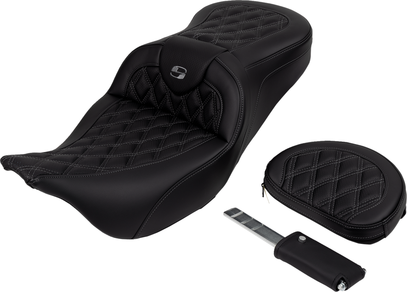 Saddlemen Roadsofa™ Seat - With Backrest - Dark Gray Stitch - FL '08-'23
