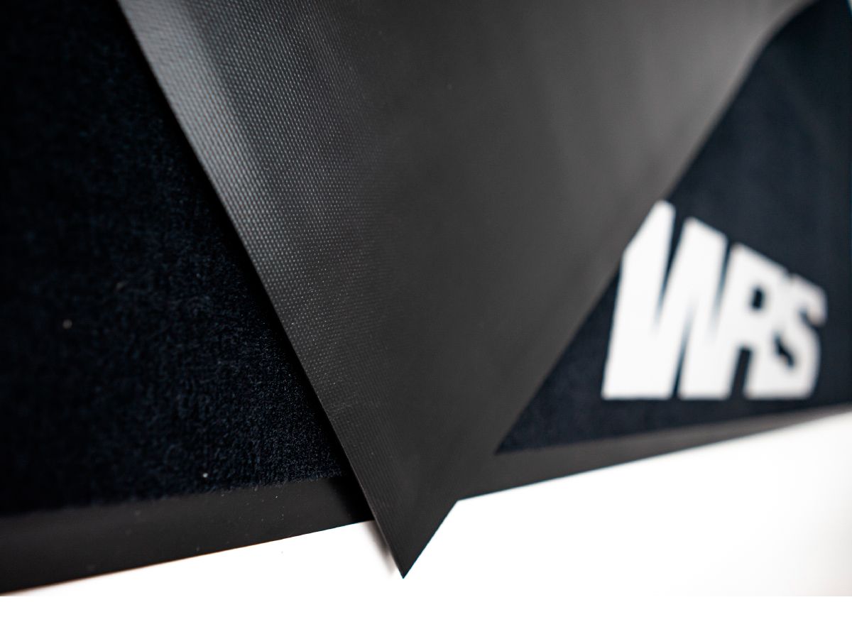 ORIGINAL WRS RECTANGULAR MOTORCYCLE CARPET WITH LOGO AND YELLOW LINE