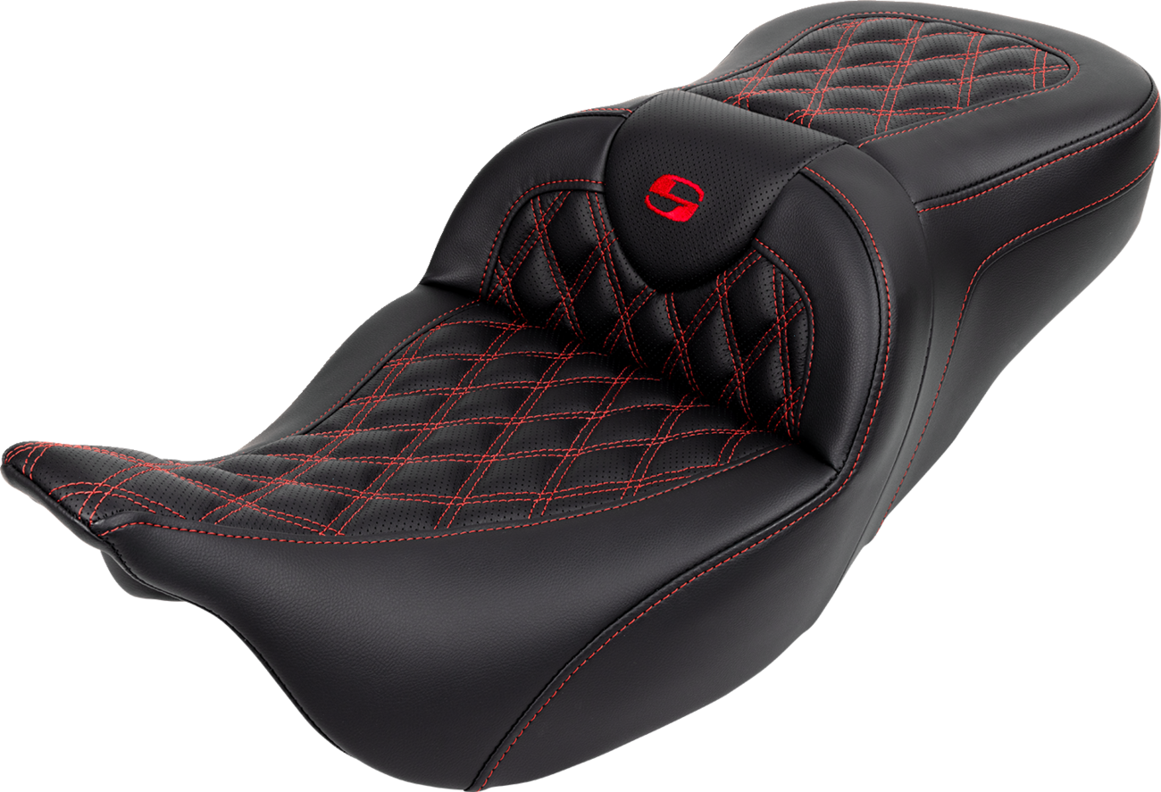 Saddlemen Roadsofa™ Seat - With Backrest - Red Stitch - FL '08-'23