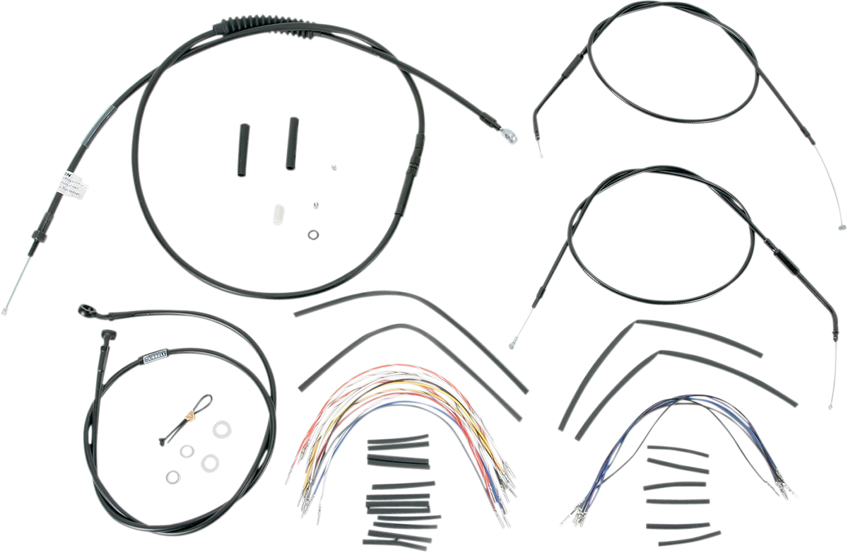 Burly Brand Complete Black Vinyl Handlebar Cable/Line Kit For Ape Hangers - 12" - '96-'03 Sportster