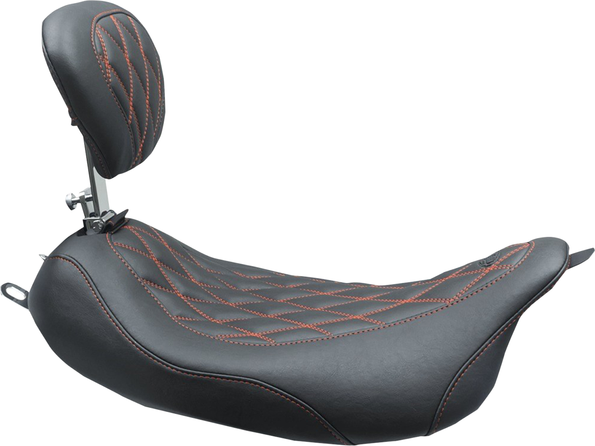 Mustang Wide Tripper™ Solo Seat - W/ Drivers Backrest - Black W/ American Beauty Red Stitching - FL '08-'25