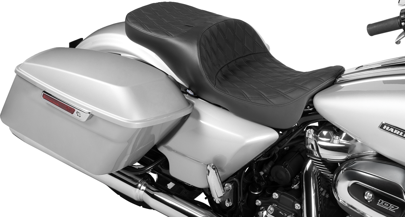 Drag Specialties Seats Extended Reach Freedom Seat - Vinyl - Double Diamond - Black Stitch - FLT/FLH '09-'25