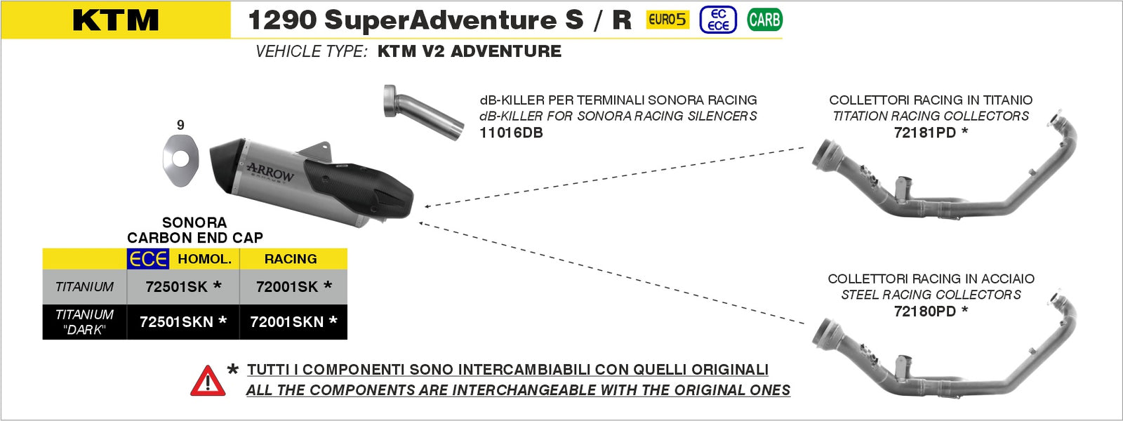 Arrow 72001SK Sonora Titanium Slip On With Carbon End Cap - Assembly Diagram