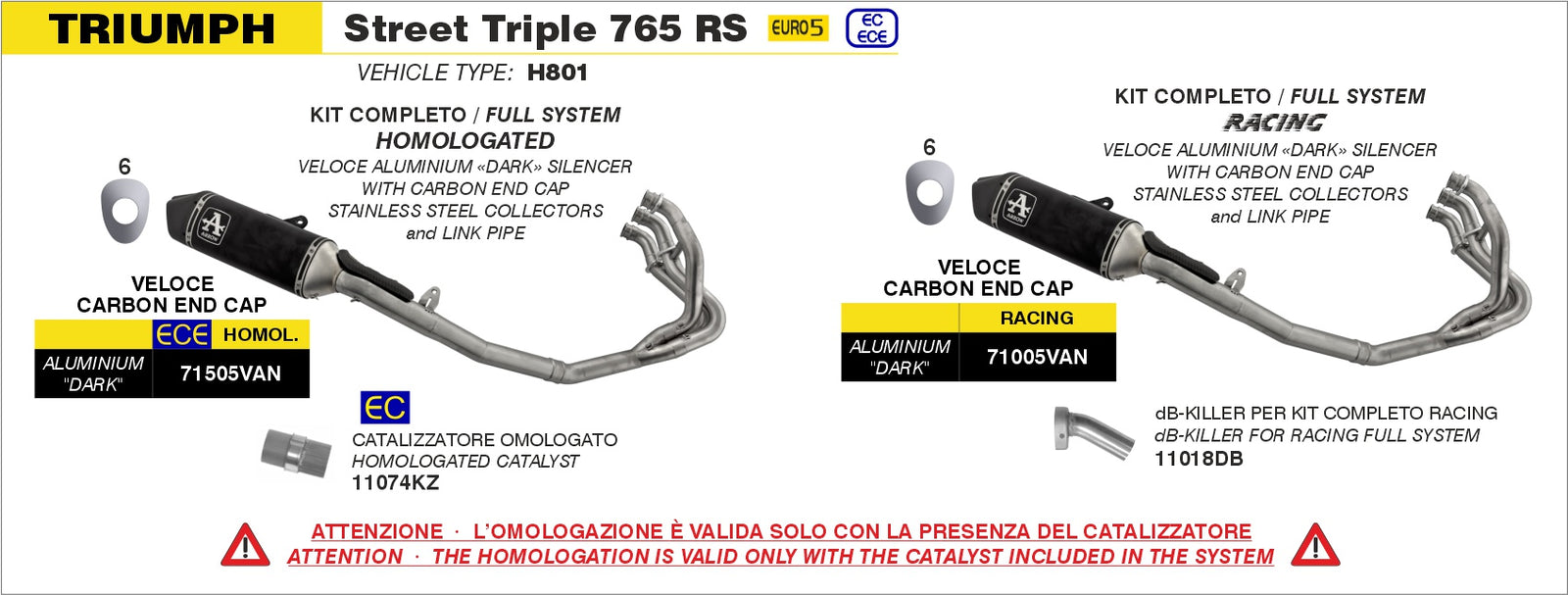 Arrow 71505VAN Homologated Full System With Veloce Aluminium Dark Slip On - Assembly Diagram