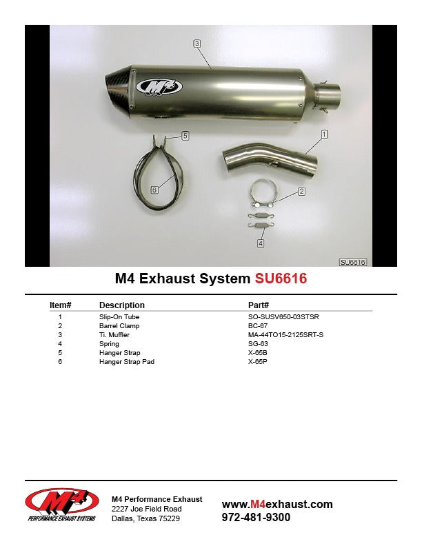 M4 Exhaust SU6616 Component Key