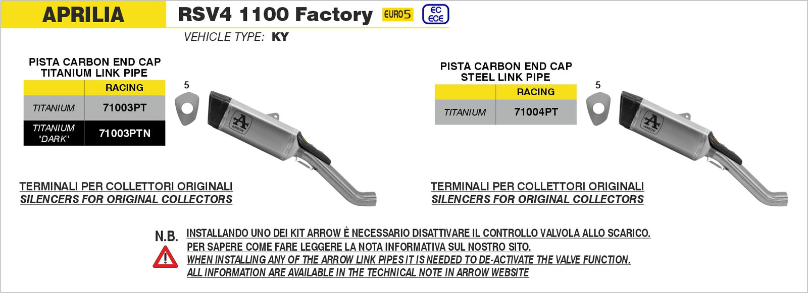 Arrow 71003PTN Pista Titanium Dark Slip On With Titanium Link Pipe - Assembly Diagram