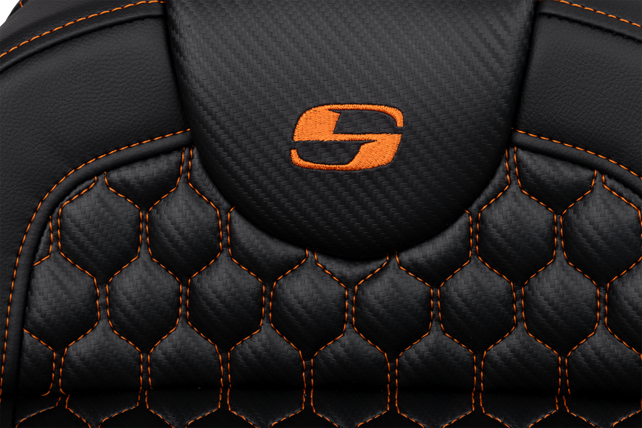 Saddlemen RoadSofa™ Seat - Honeycomb - Orange Stitch - Extended Reach - Without Backrest - FLH/FLT '08-'24